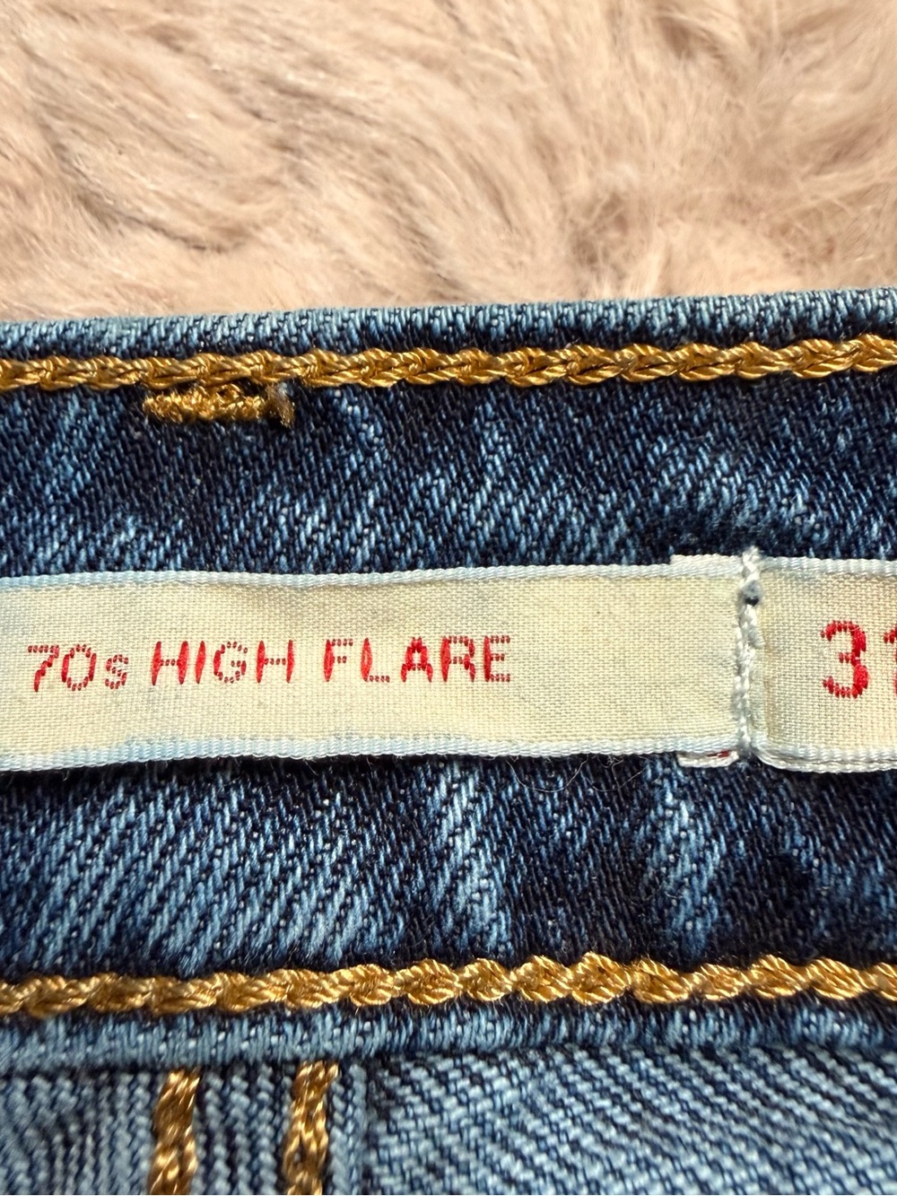 Levis Premium 70s High Flare Blue Jeans Womens 31 Big E Retro Boho Bell Bottom - Picture 6 of 6